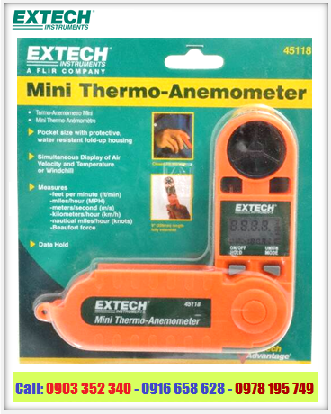 EXTECH 45118; Phong Kế đo tốc độ gió-lưu lượng-nhiệt độ _EXTECH 45118 Mini Thermo-Anemometer chính hãng 